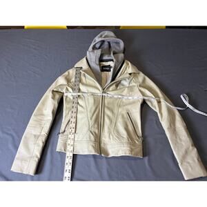 DOMA Leather Moto Jacket Women’s Ivory Hooded Cropped Motorcycle Soft Lambskin